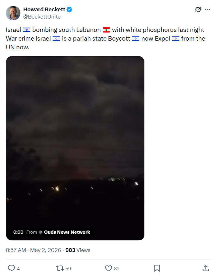 Howard Beckett: Israel bombing south Lebanon…
