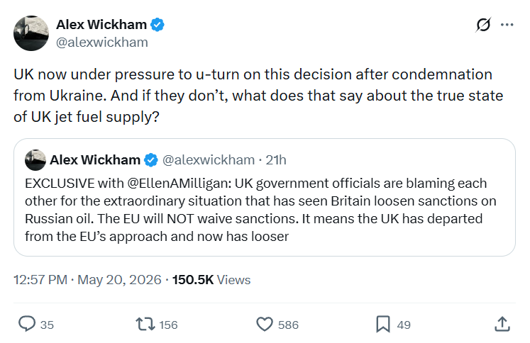 Alex Wickham: UK now under pressure to u-turn…