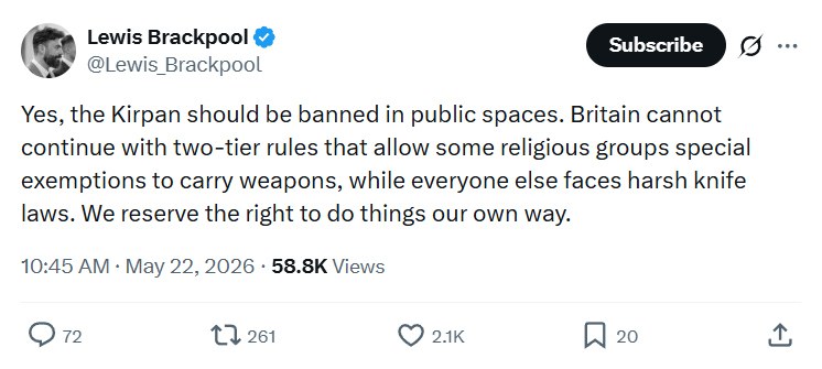 Lewis Brackpool: Yes, the Kirpan should be banned…