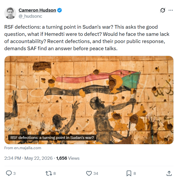 Cameron Hudson: RSF defections…