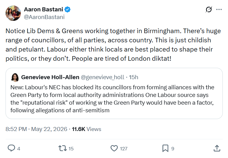 Aaron Bastani: Notice Lib Dems & Greens working together…