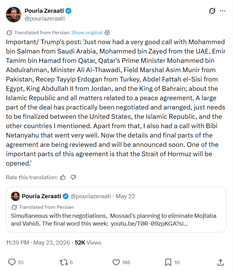 Pouria Zeraati: Important/ Trump's post…