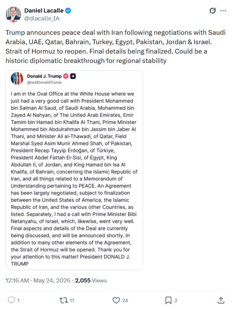 Daniel Lacalle: Trump announces peace deal with Iran…