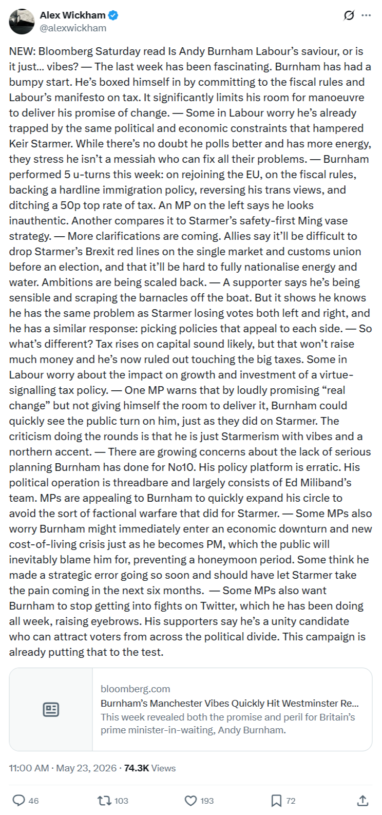 Alex Wickham: NEW: Bloomberg Saturday read…