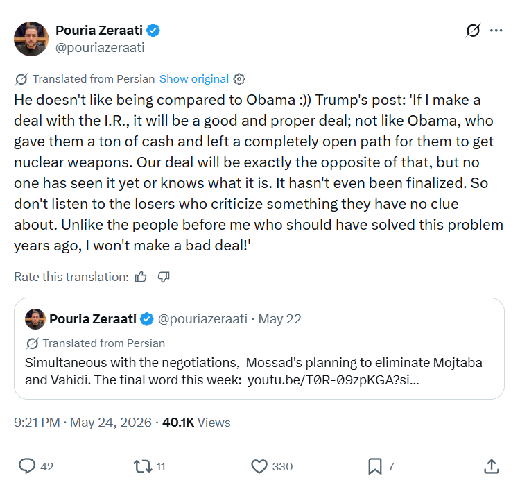 Pouria Zeraati: He doesn't like being compared to Obama…