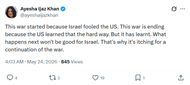 Ayesha Ijaz Khan: This war started because Israel fooled the US…