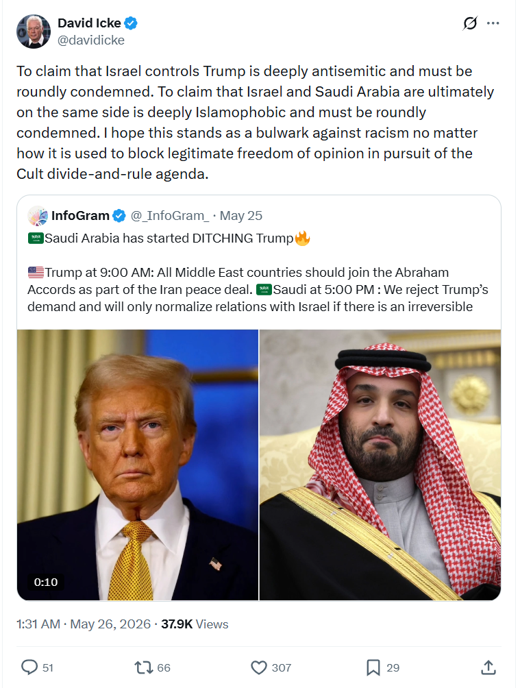 David Icke: To claim that Israel controls Trump…