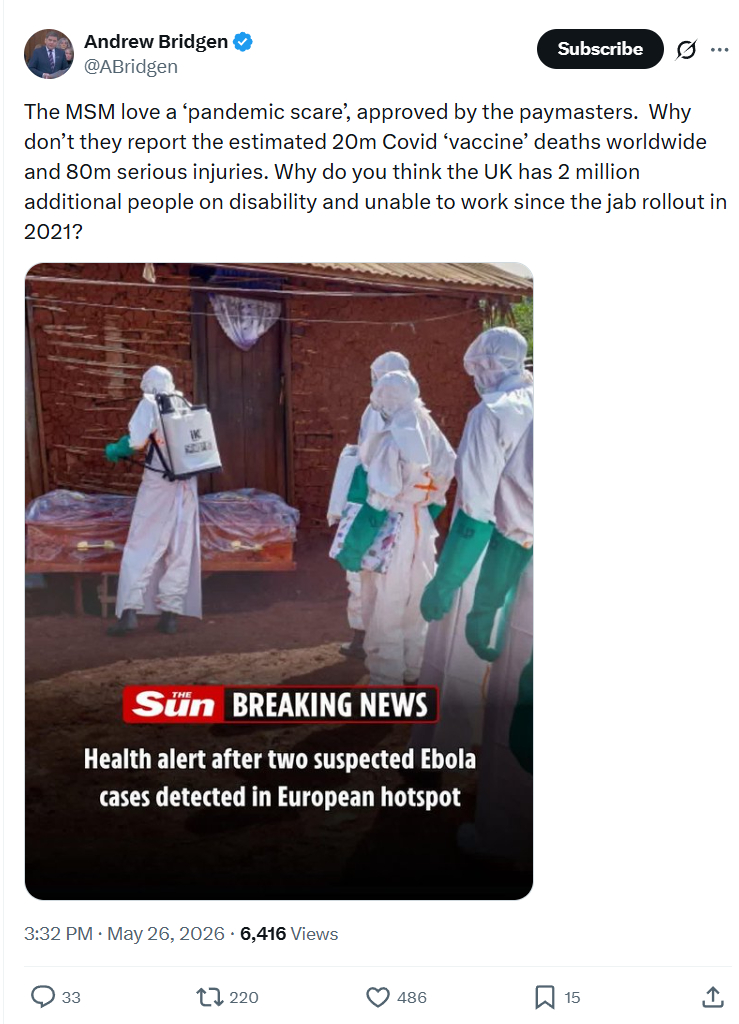 Andrew Bridgen: The MSM love a ‘pandemic scare’…