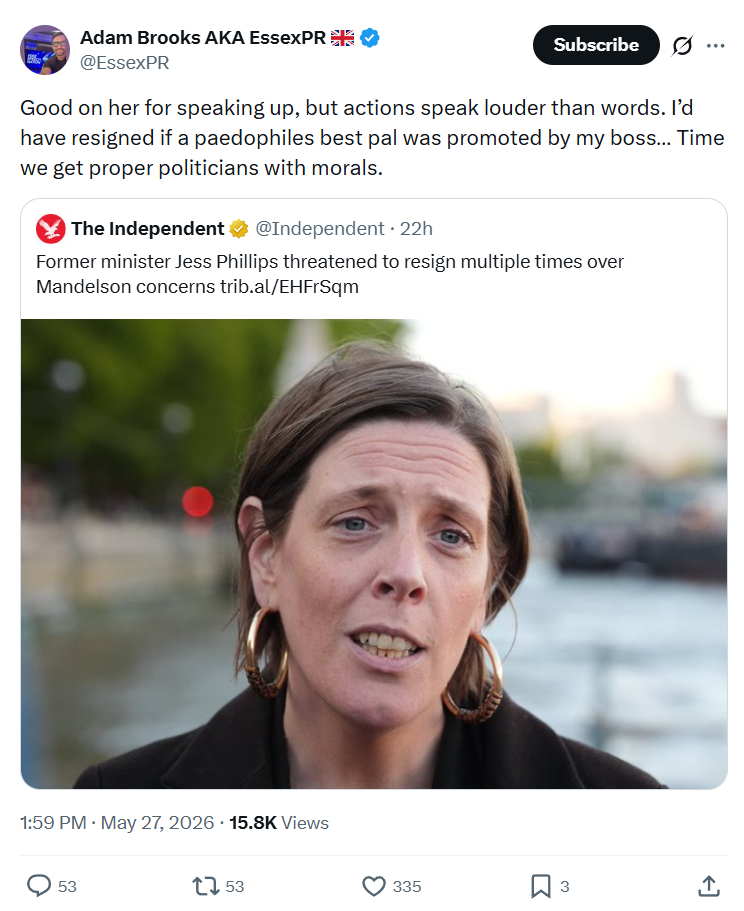 Adam Brooks: Good on her for speaking up…