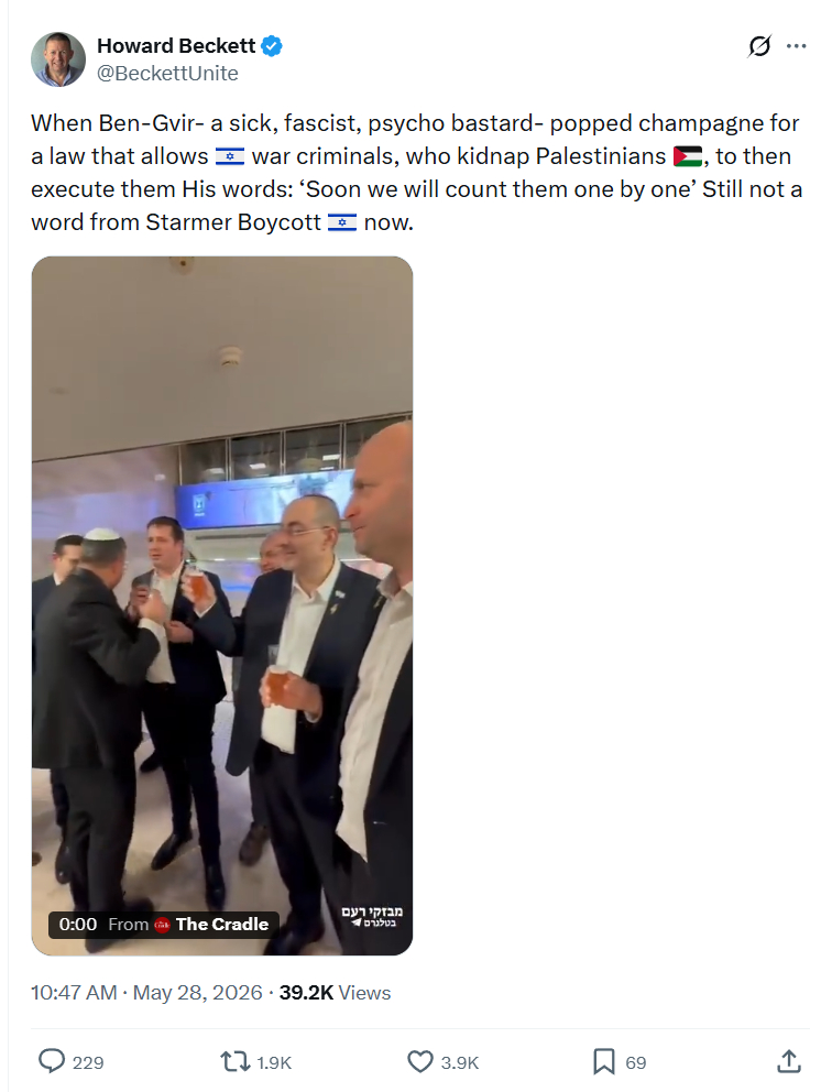Howard Beckett: When Ben-Gvir- a sick, fascist...