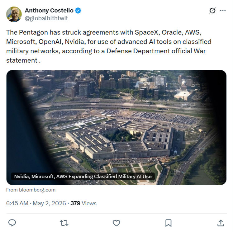Anthony Costello: The Pentagon has struck agreements…