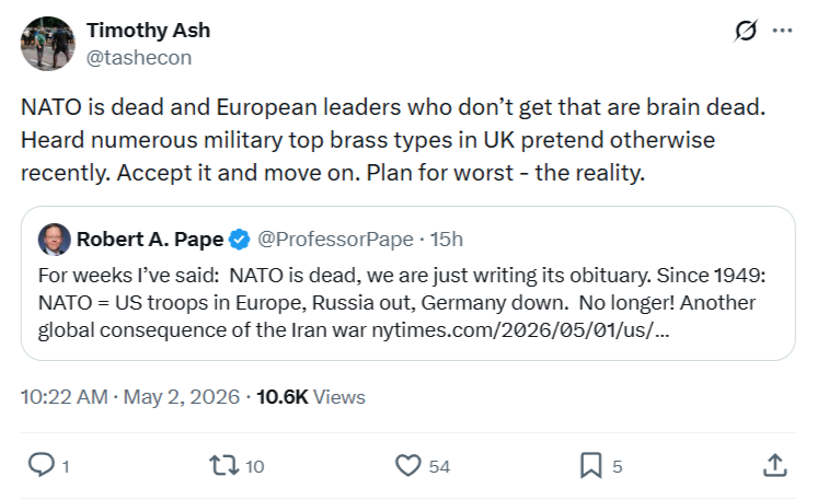 Timothy Ash: NATO is dead and European leaders…