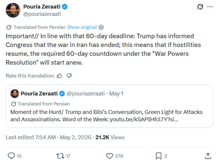Pouria Zeraati: Important// In line with that 60-day deadline…