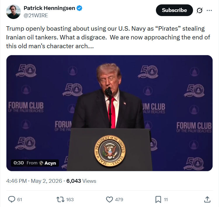 Patrick Henningsen: rump openly boasting about…
