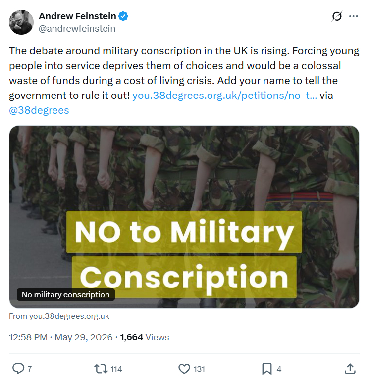 Andrew Feinstein: The debate around military conscription…