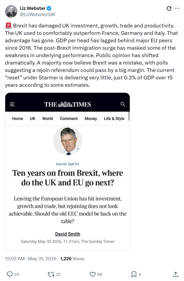 Liz Webster: Brexit has damaged UK investment…