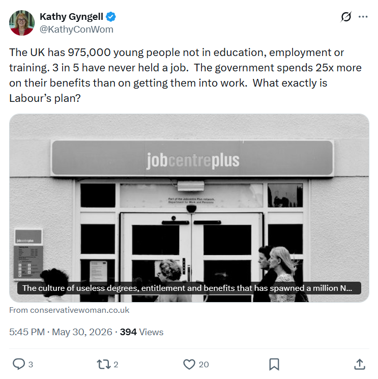 Kathy Gyngell: The UK has 975,000 young people…