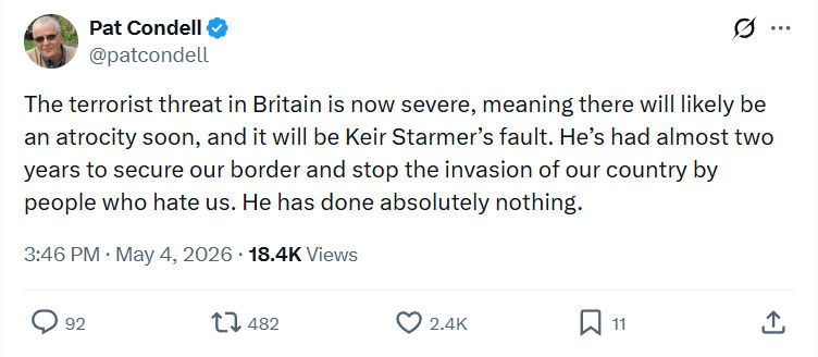 Pat Condell: The terrorist threat in Britain is now severe…