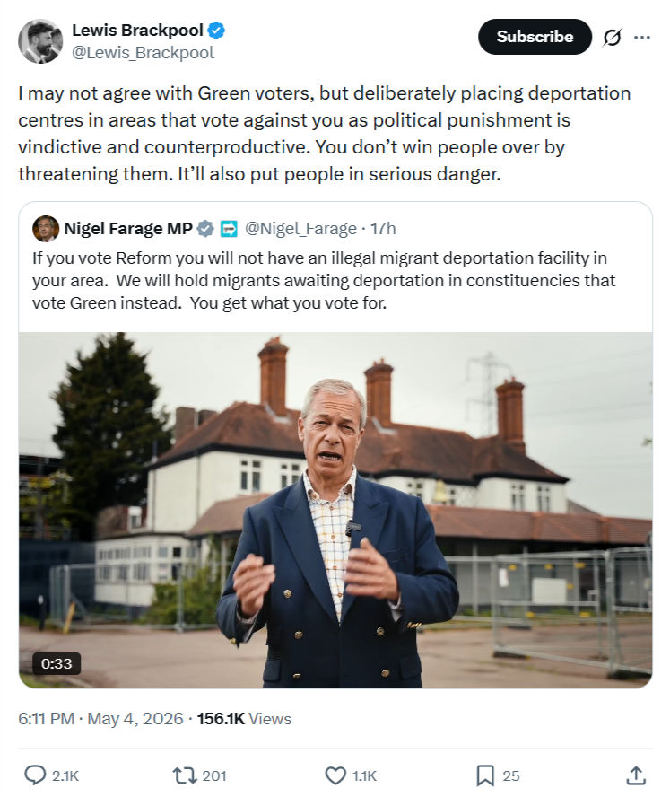 Lewis Brackpool: I may not agree with Green voters…
