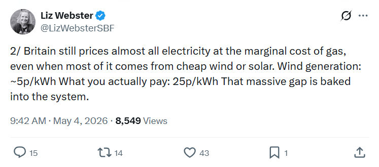 Liz Webster: 2/ Britain still prices almost all electricity…
