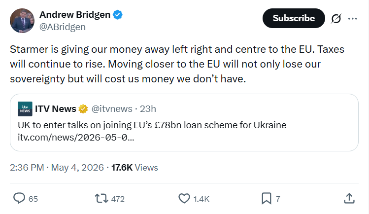 Andrew Bridgen: Starmer is giving our money …