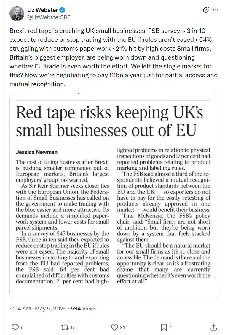 Liz Webster: Brexit red tape is crushing UK…