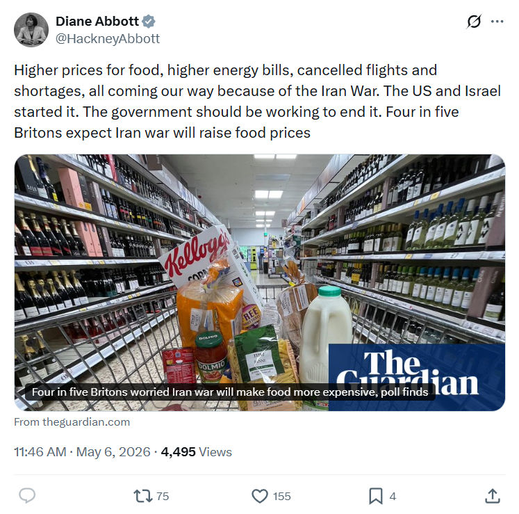 Diane Abbott: Higher prices for food…