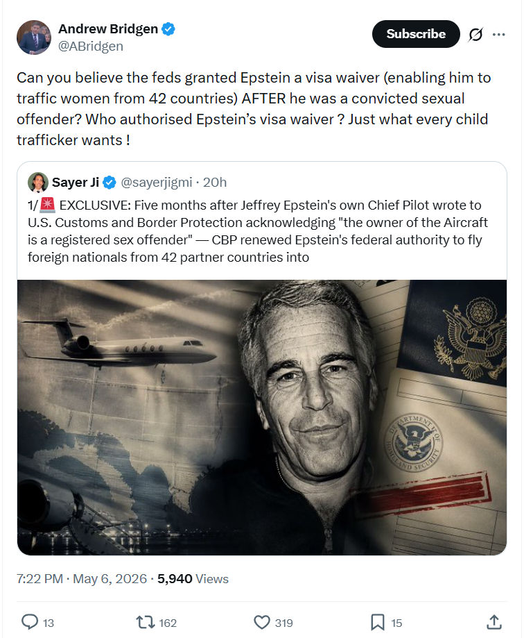 Andrew Bridgen: Can you believe the feds granted Epstein…