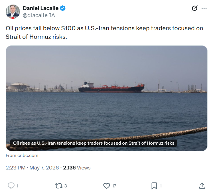 Daniel Lacalle: Oil prices fall below $100 as...