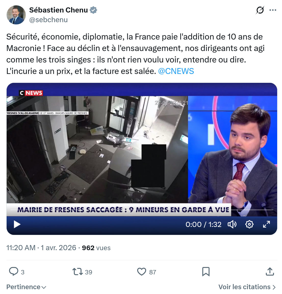 Sébastien Chenu: Sécurité, économie, diplomatie…