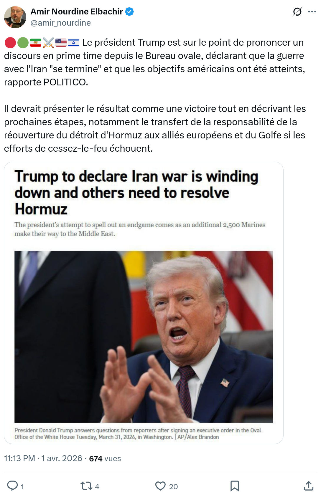 Amir Nourdine Elbachir: Le président Trump est sur le point…