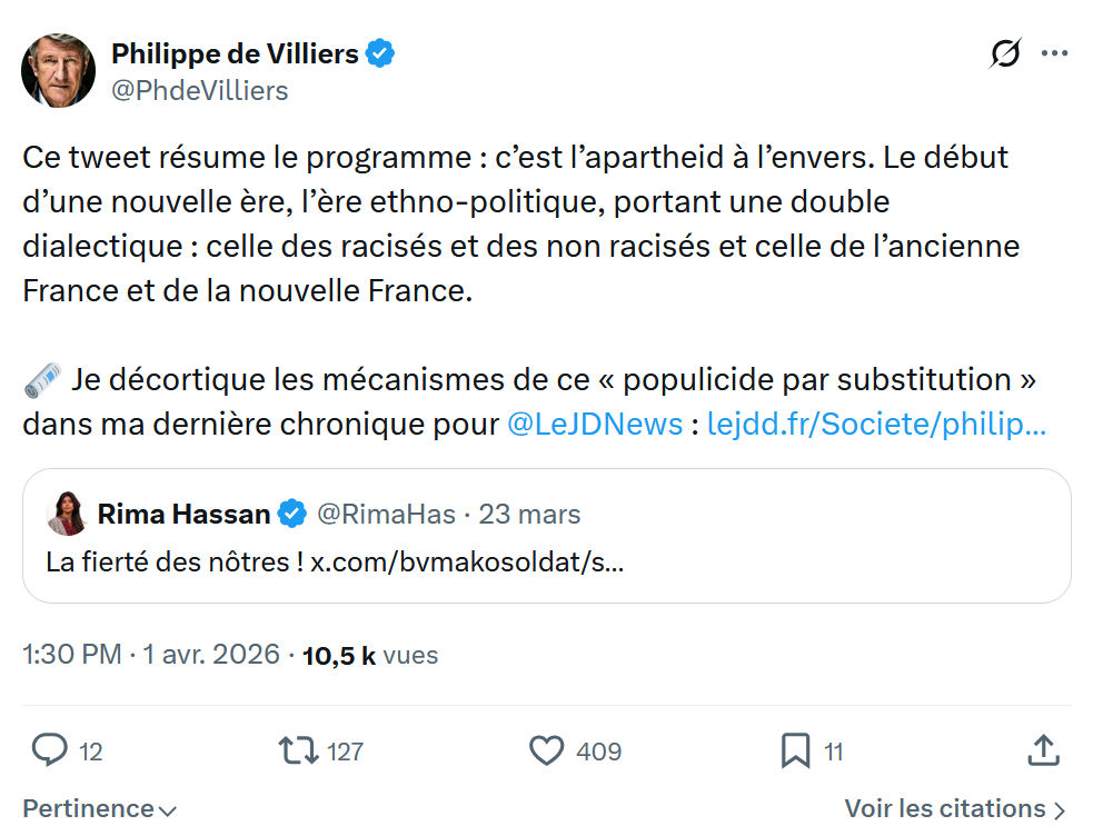 Philippe de Villiers: Ce tweet résume le programme…