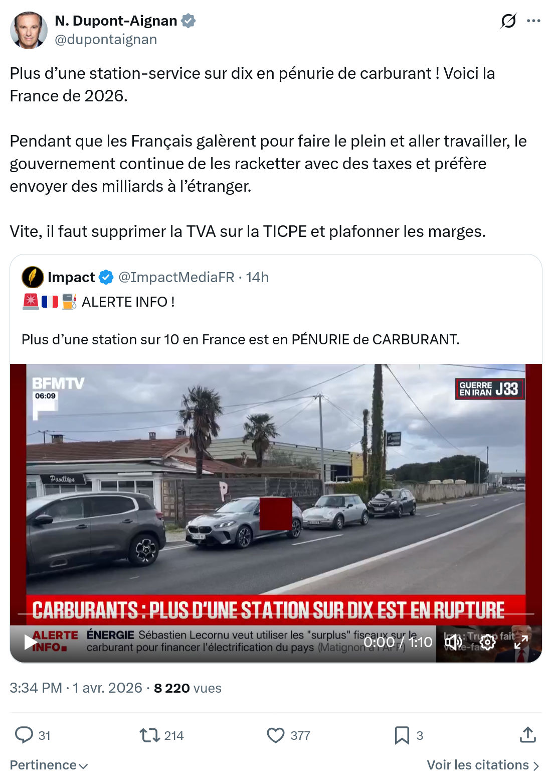 Nicolas Dupont-Aignan: Plus d’une station-service…