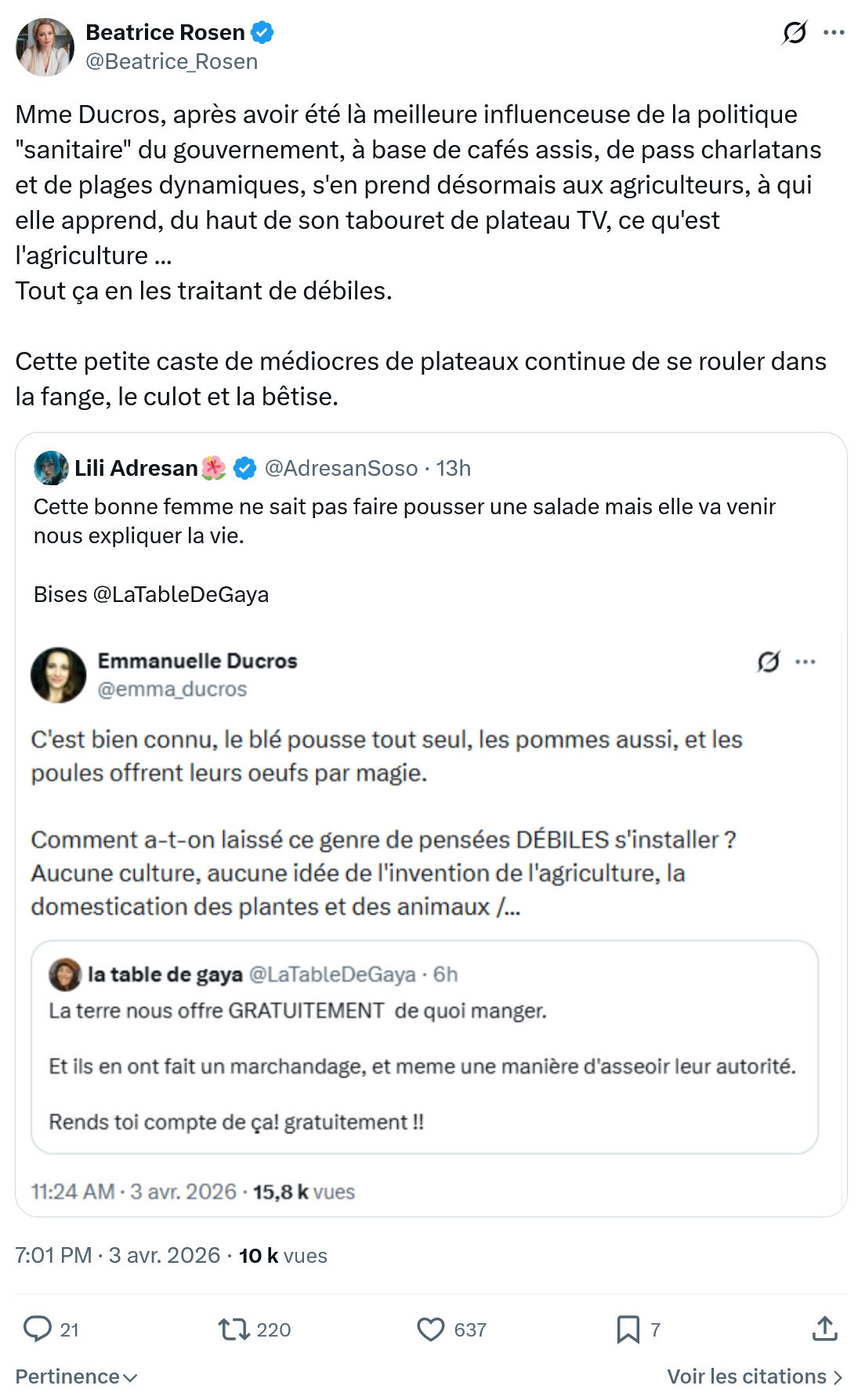 Béatrice Rosen: Mme Ducros, après avoir été là meilleure…