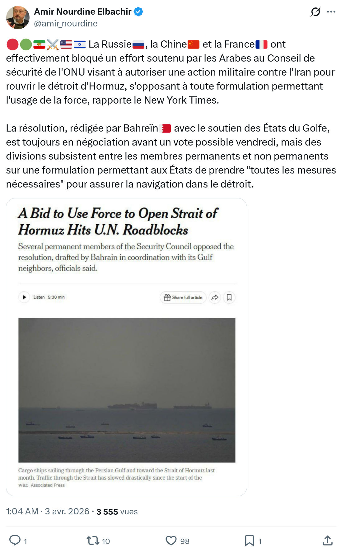 Amir Nourdine Elbachir: La Russie🇷🇺, la Chine🇨🇳 et la France🇫🇷…