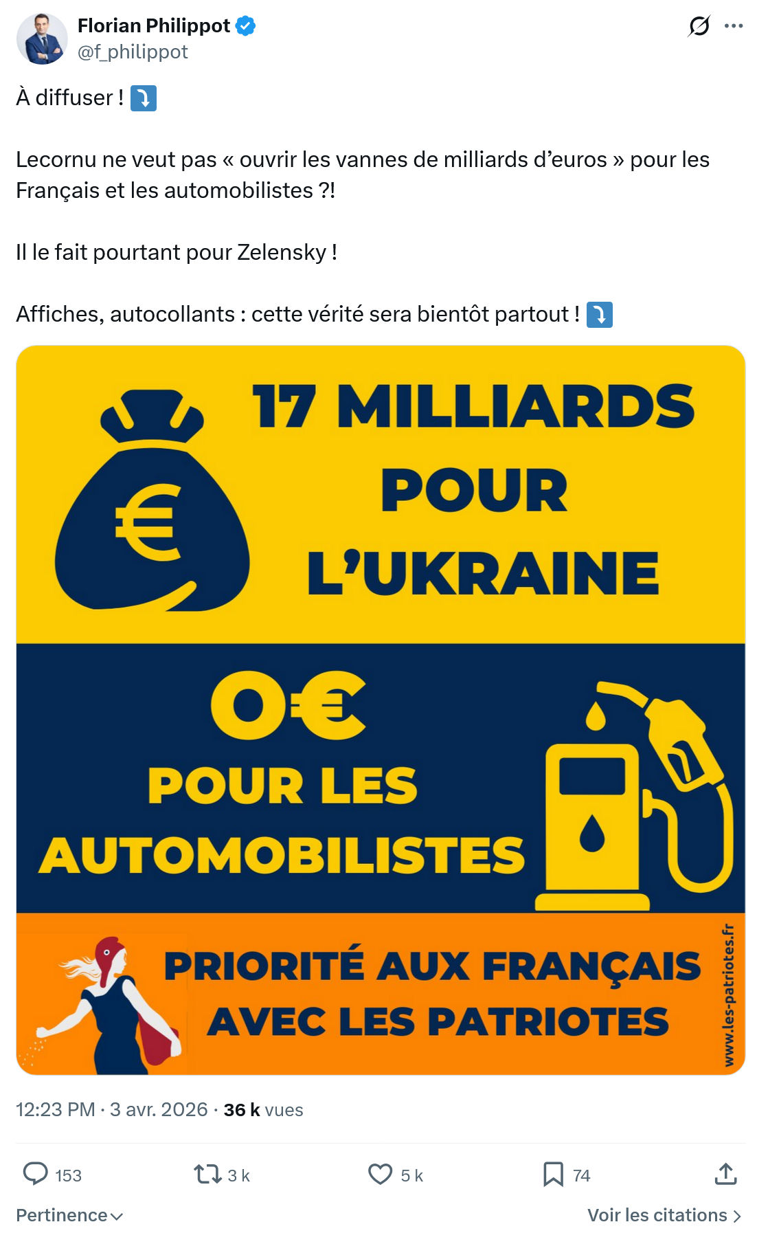 Florian Philippot: À diffuser ! ⤵️…