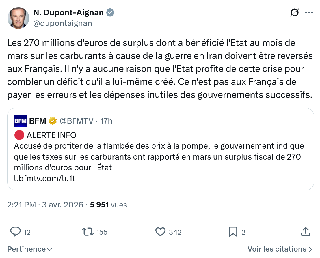 Nicolas Dupont-Aignan: Les 270 millions d'euros de surplus…