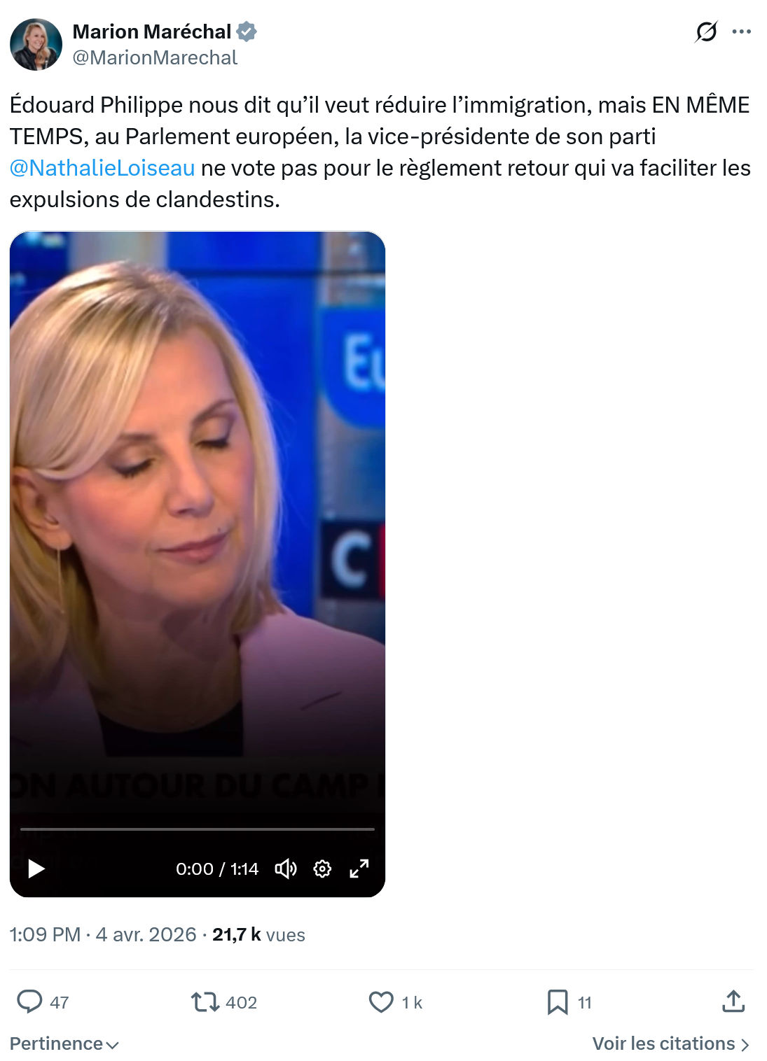 Marion Maréchal- Le Pen: Édouard Philippe nous dit qu’il…