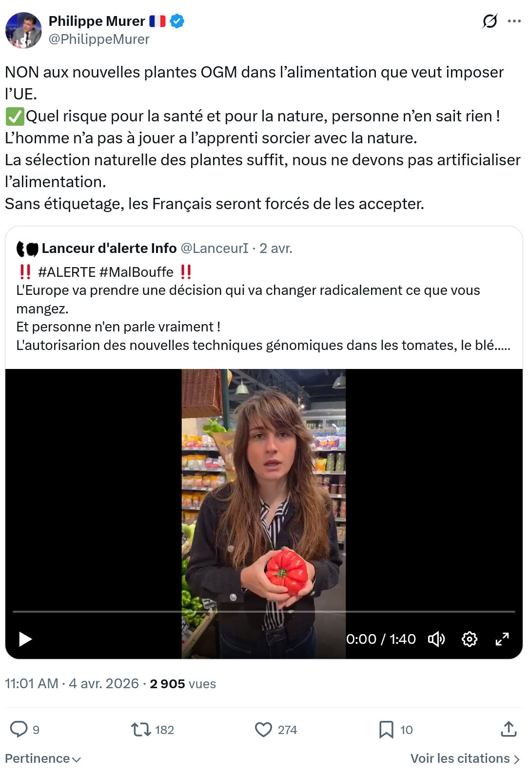 Philippe Murer: NON aux nouvelles plantes OGM dans l’alimentation…