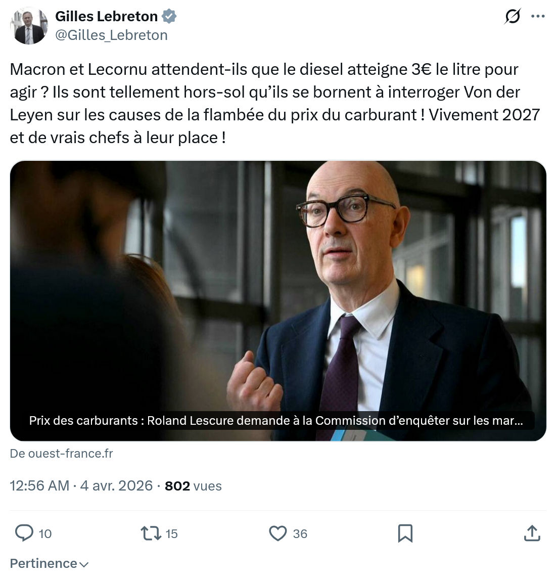 Gilles Lebreton: Macron et Lecornu attendent-ils que le diesel…