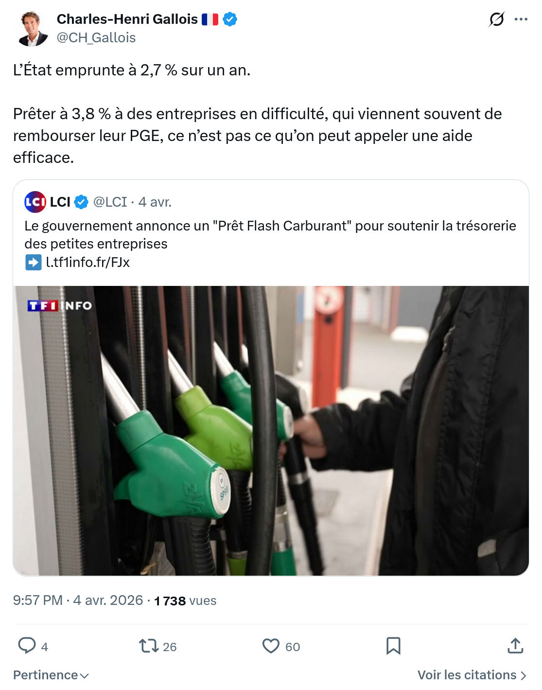 Charles-Henri Gallois: L’État emprunte à 2,7 % sur un an…
