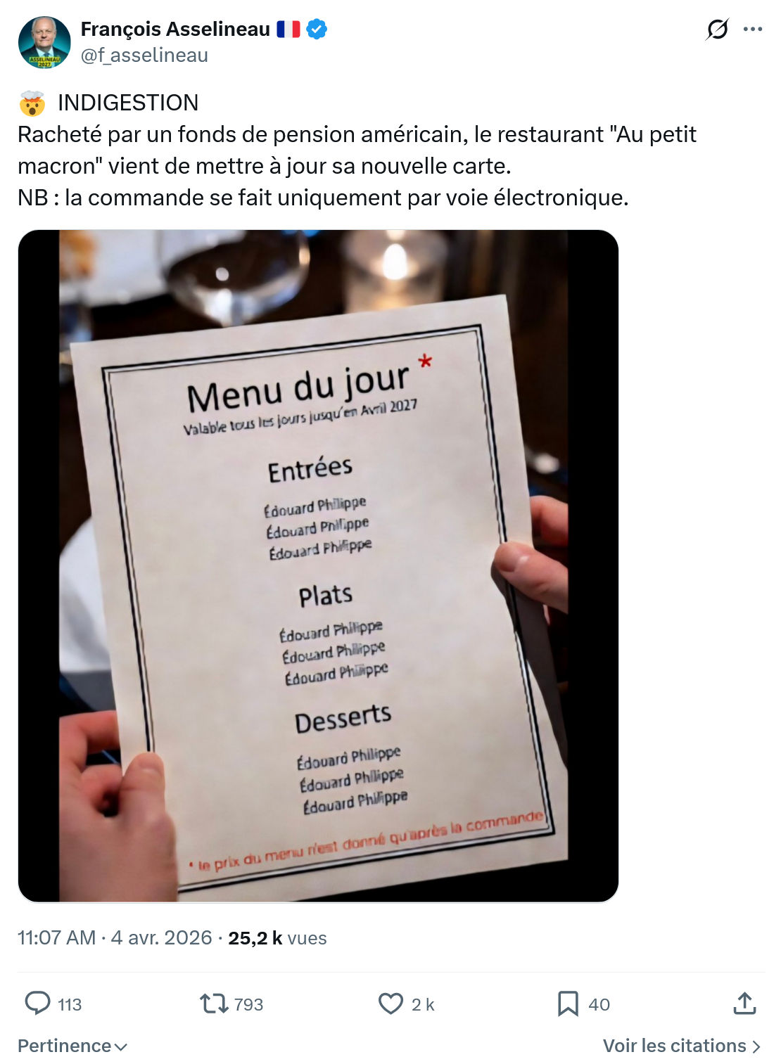 Francois Asselineau: 🤯  INDIGESTION…