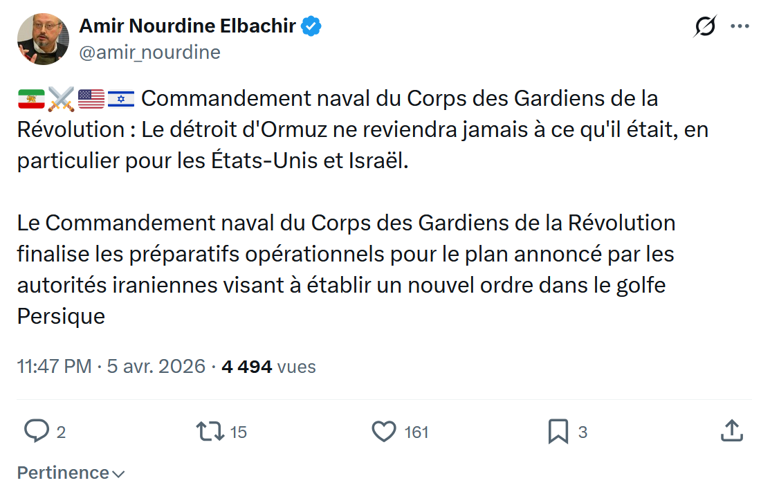 Amir Nourdine Elbachir: Commandement naval du Corps des Gardiens…