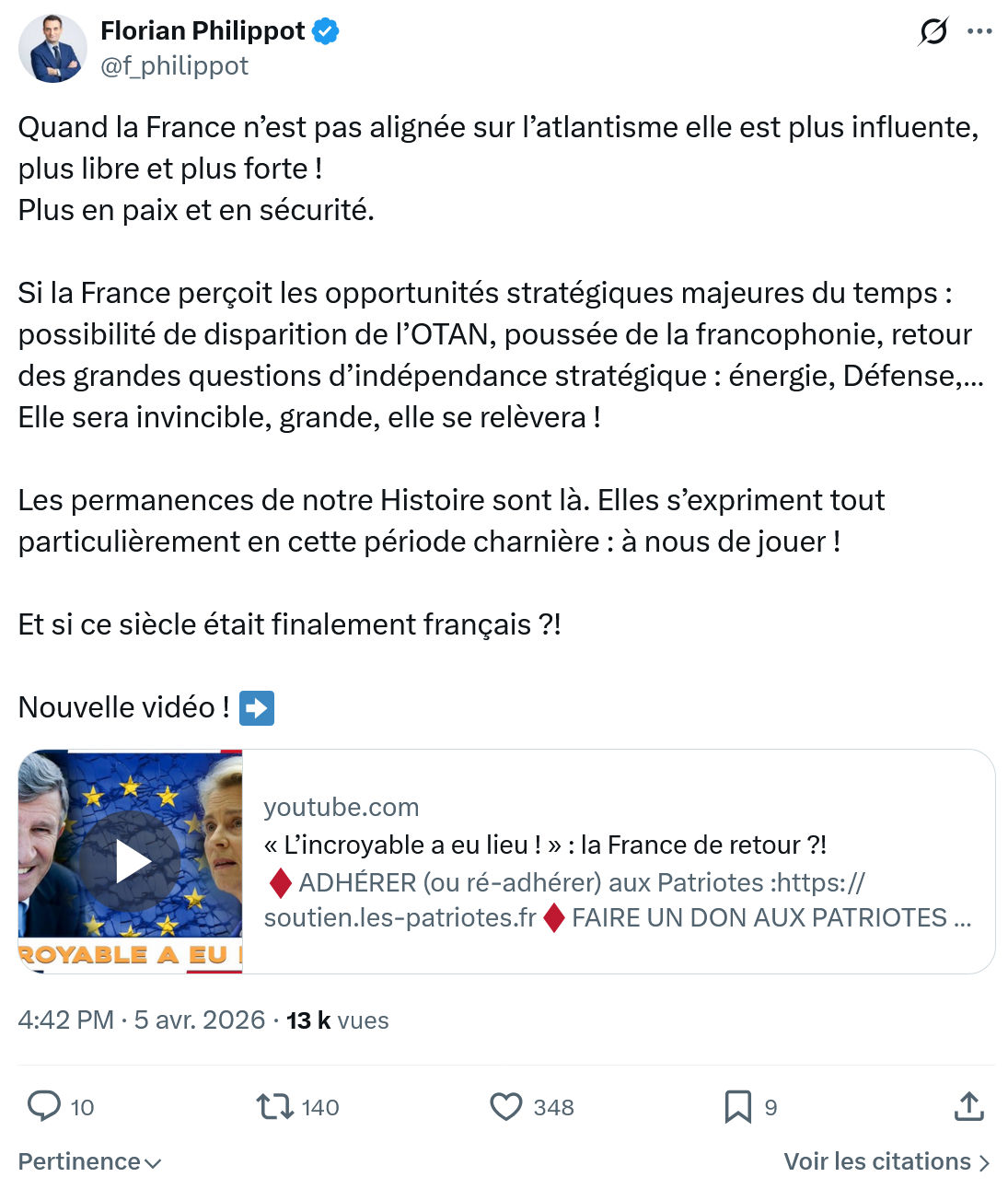 Florian Philippot: Quand la France n’est pas alignée…