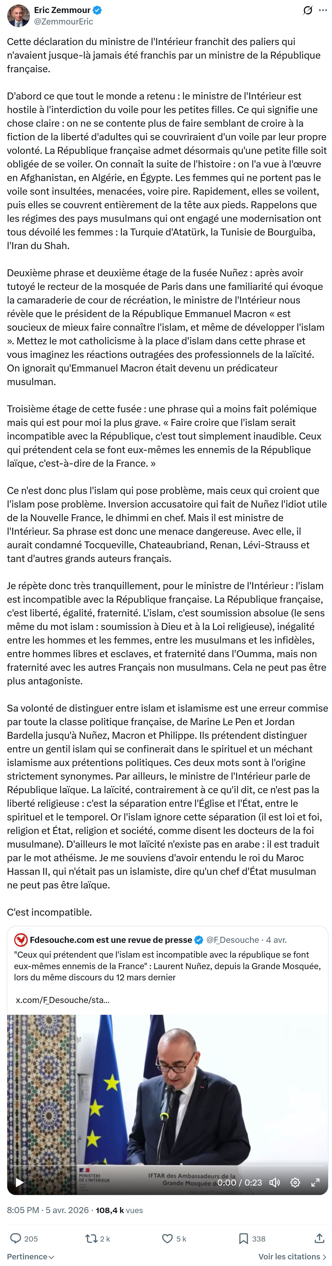Eric Zemmour: Cette déclaration du ministre de l'Intérieur…