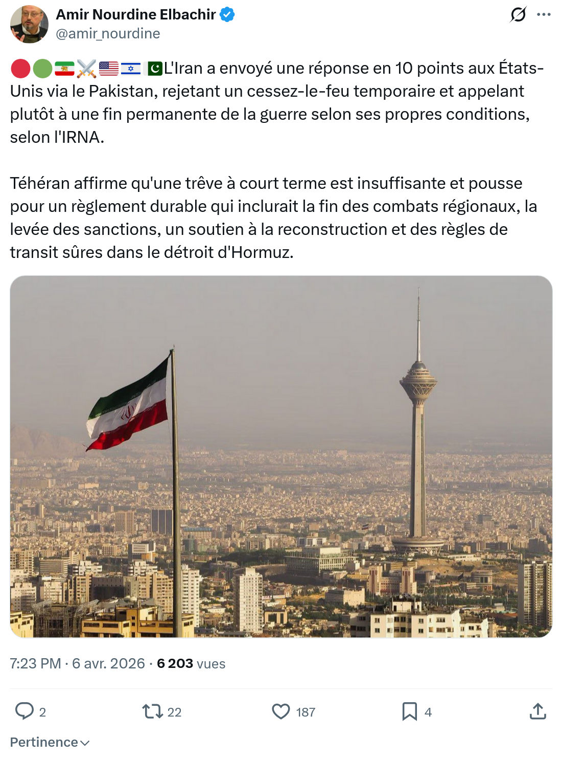 Amir Nourdine Elbachir: L'Iran a envoyé une réponse en 10 points…