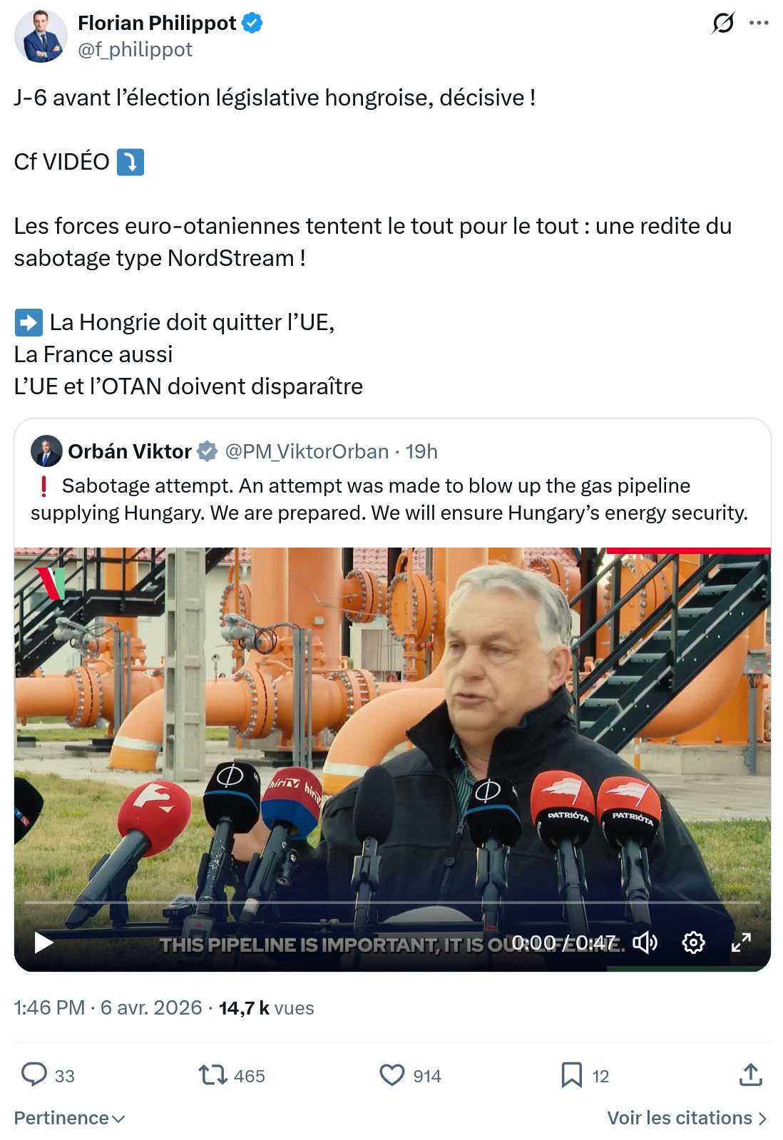 Florian Philippot: J-6 avant l’élection législative hongroise…