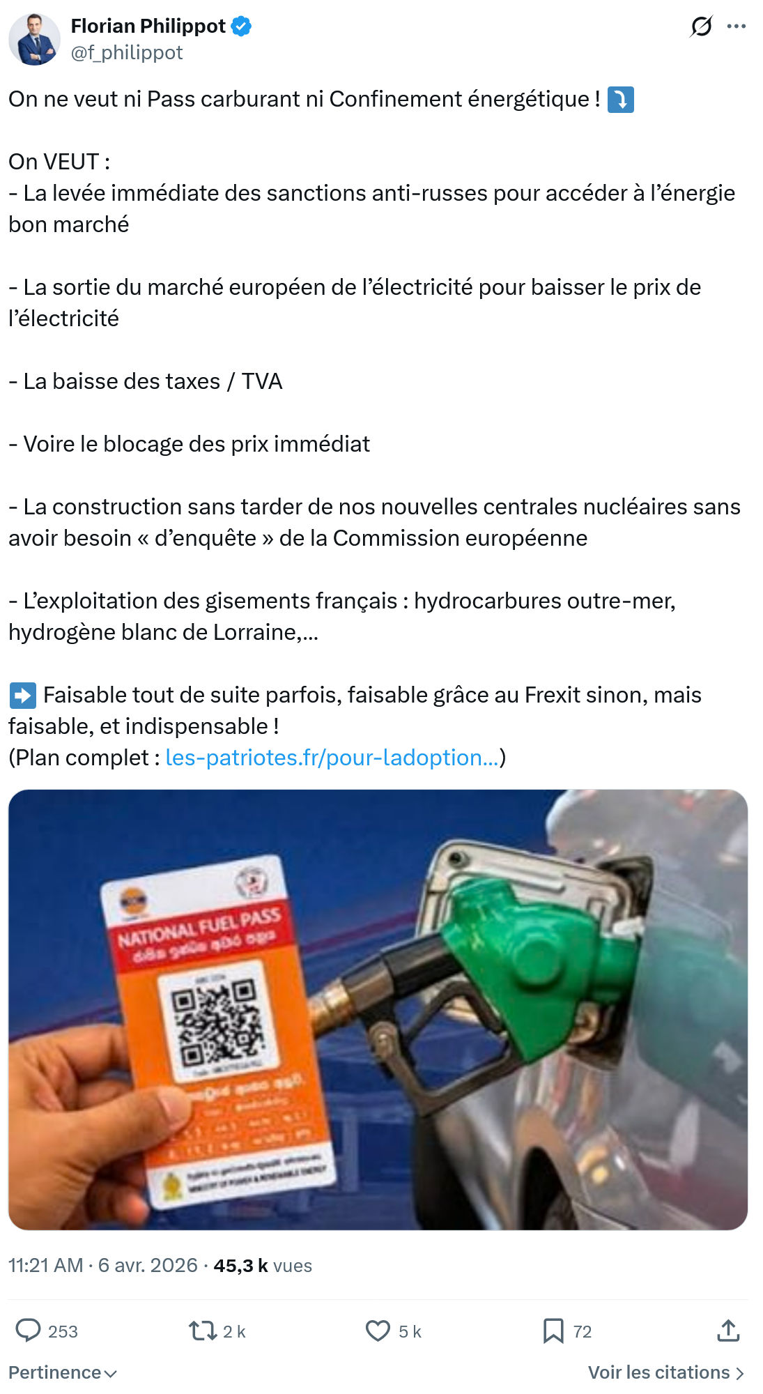 Florian Philippot: On ne veut ni Pass carburant…