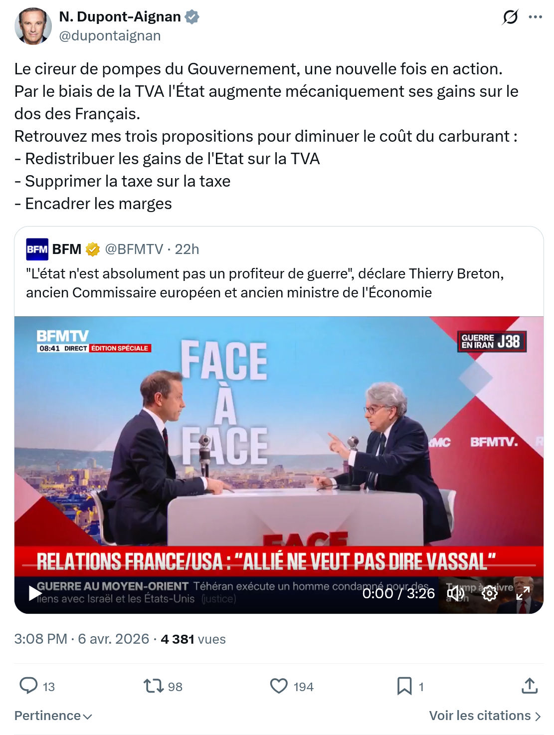 Nicolas Dupont-Aignan: Le cireur de pompes du Gouvernement…