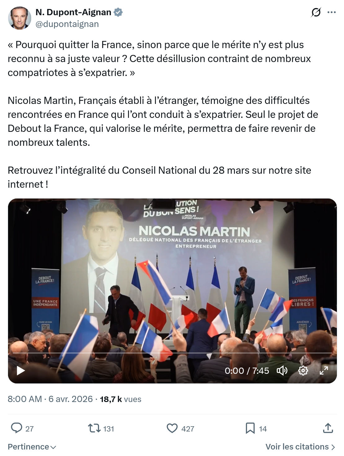 Nicolas Dupont-Aignan: Pourquoi quitter la France…